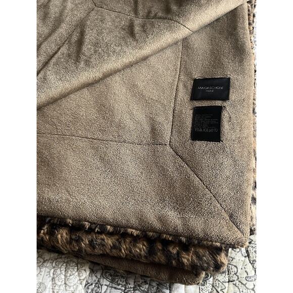 Magaschoni Faux Fur Throw Blanket Brown Tan Leopard Cheetah Thick Plush Jaguar - Picture 3 of 13